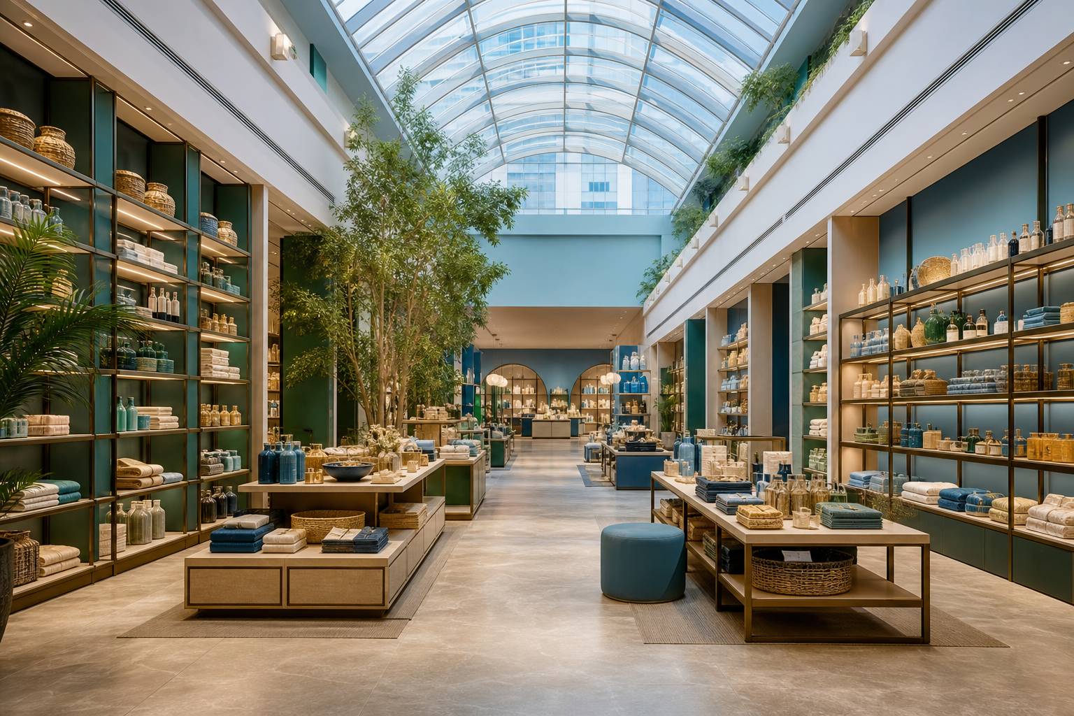 Rayonnages et produits bien presentes dans un magasin lumineux