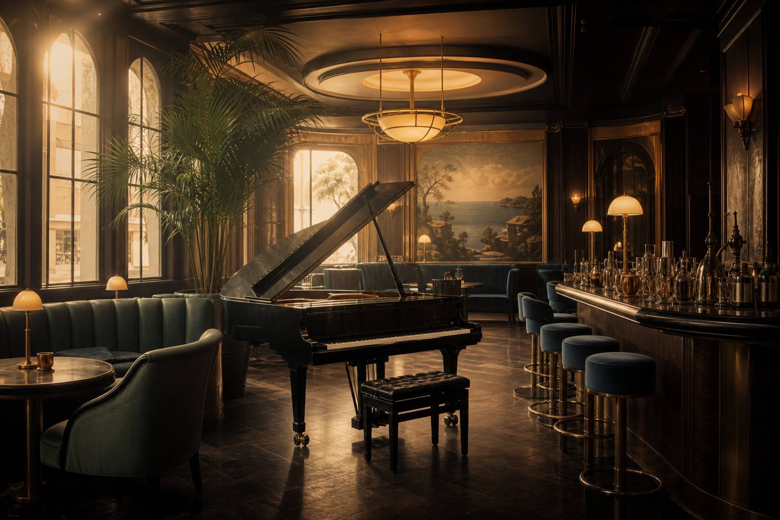 Intérieur du piano-bar La Groupie du Pianiste à Marseille piano et bar art déco