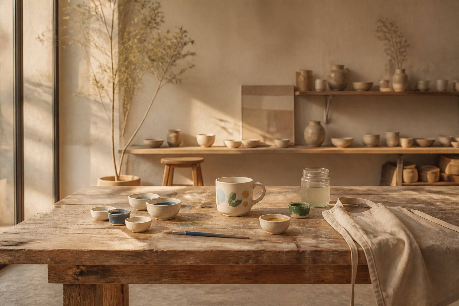 Tasse en céramique blanche décorée avec godets de peinture