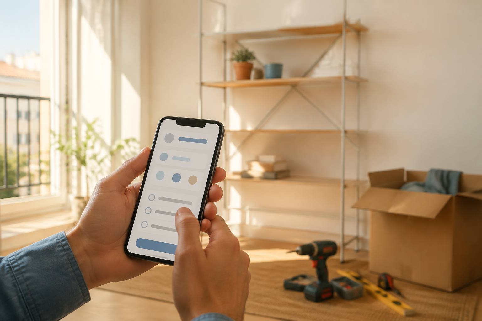 Mains tenant un smartphone avec une interface de service générique