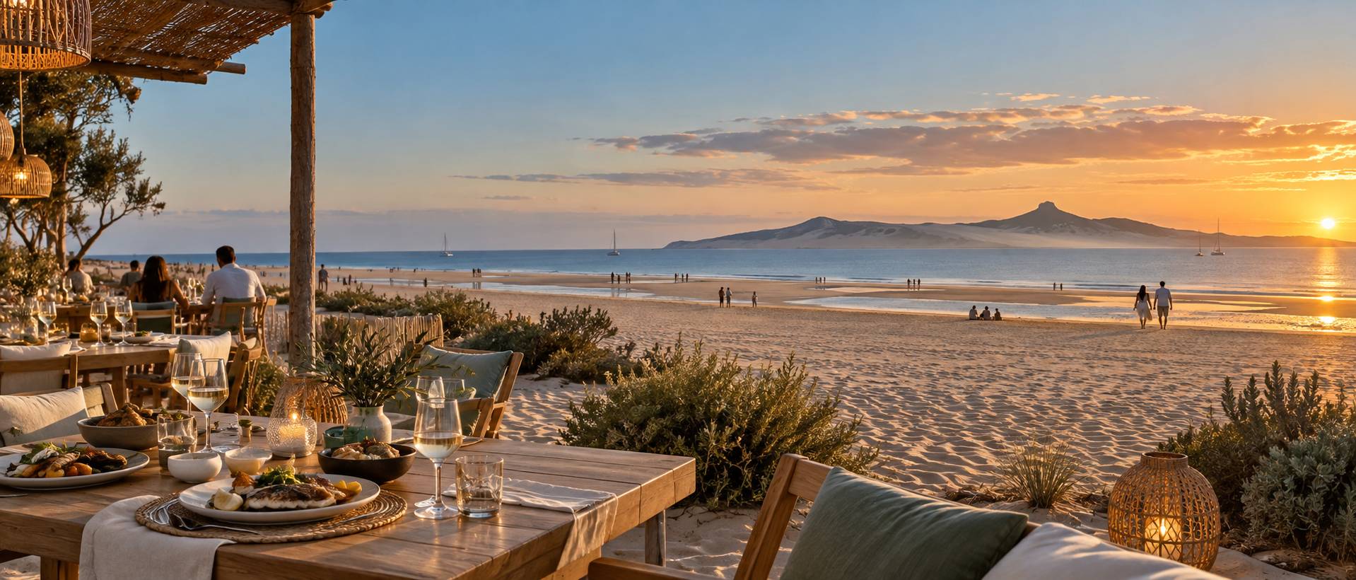 Illustration éditoriale du sujet : Les incontournables restaurants pour savourer les pieds dans le sable au Bassin d'Arcachon