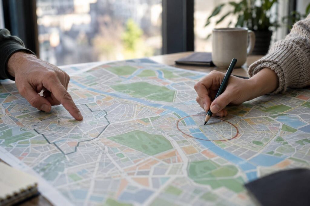 Plan de détail illustrant le sujet de l'article : Pourquoi deux habitants ne situent pas le même quartier au même endroi